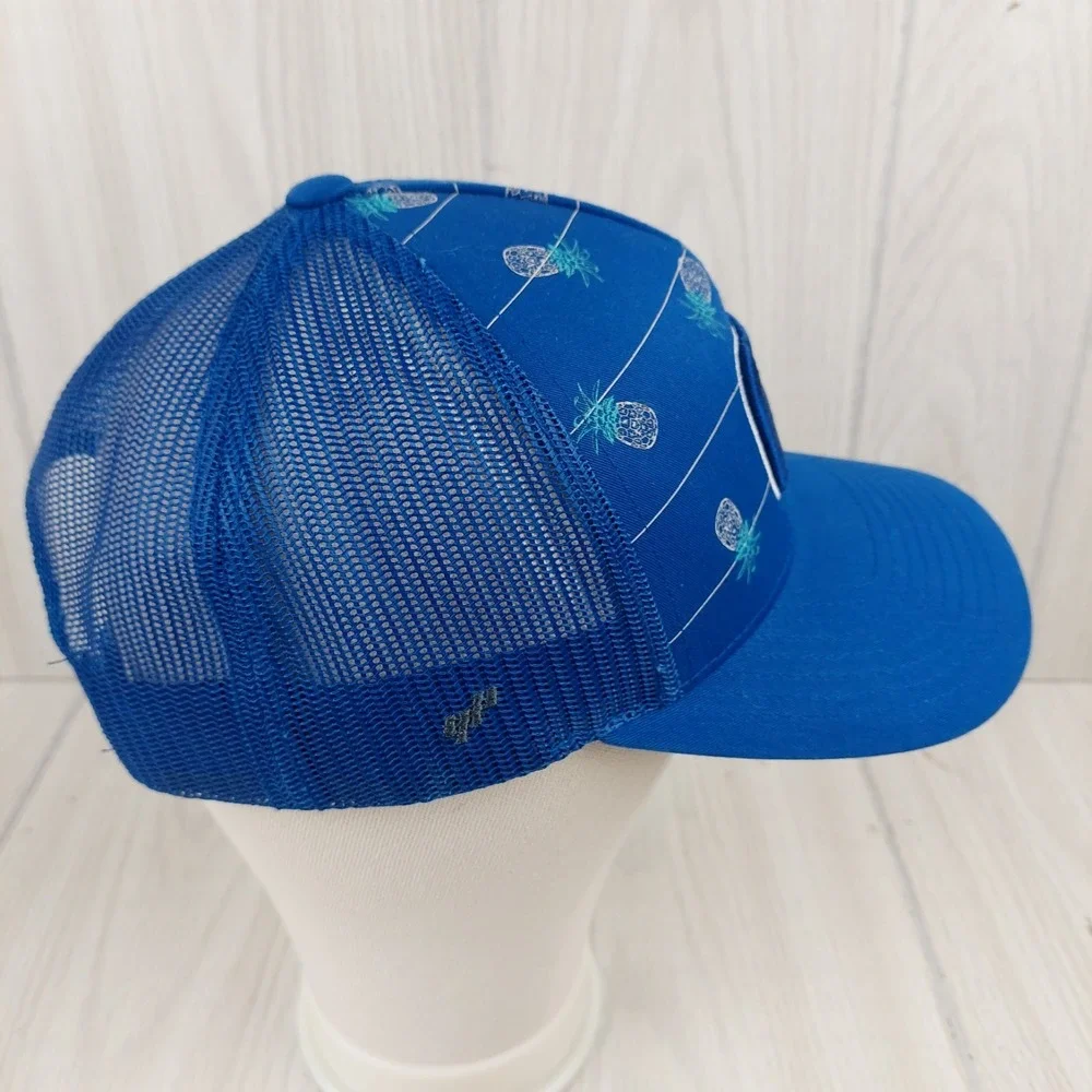 Travis Mathew Golf‎ Trucker Hat Mens OSFA Blue Pineapple Print Snapback Mesh Cap
